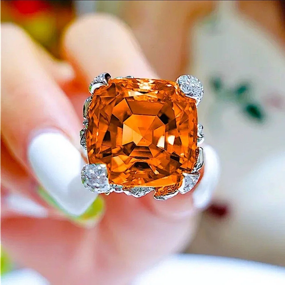 Sterling Silver Fanta Topaz Orange Garnet Pariba Flower Adjustable Ring